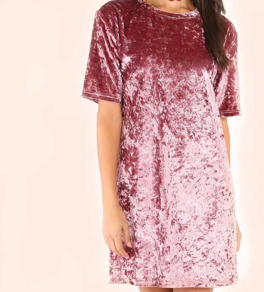 Pink velvet tshirt dress